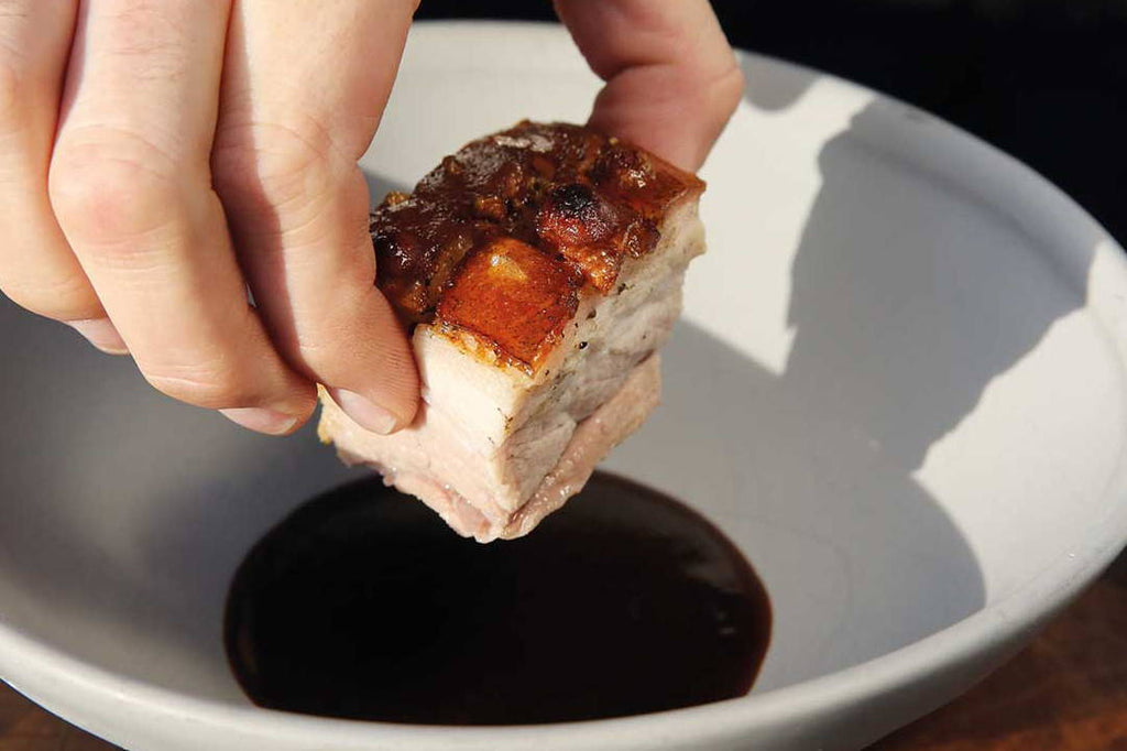 Schweinebauch Sous-vide mit kräftiger  Portwein-Sauce