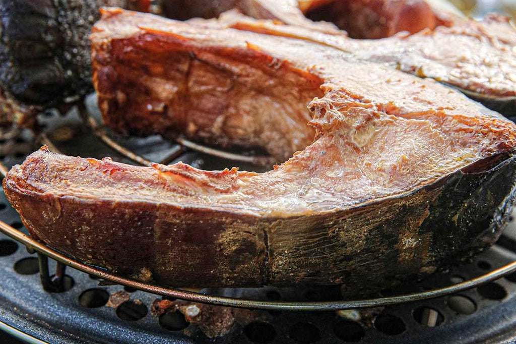 Hot smoked carp steaks 