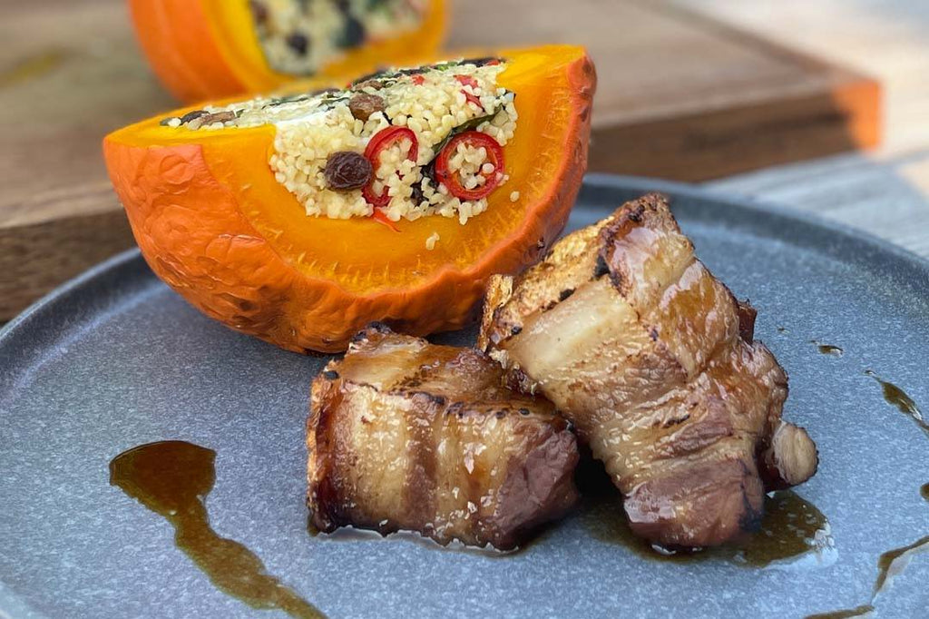 Stuffed pumpkin with Asian pork belly 