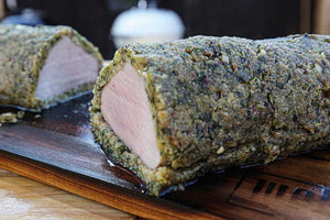 Pork fillet in herb coating from the plank 