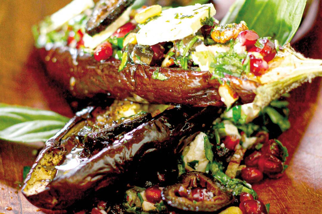 BBQ Aubergine with Walnut Salsa 