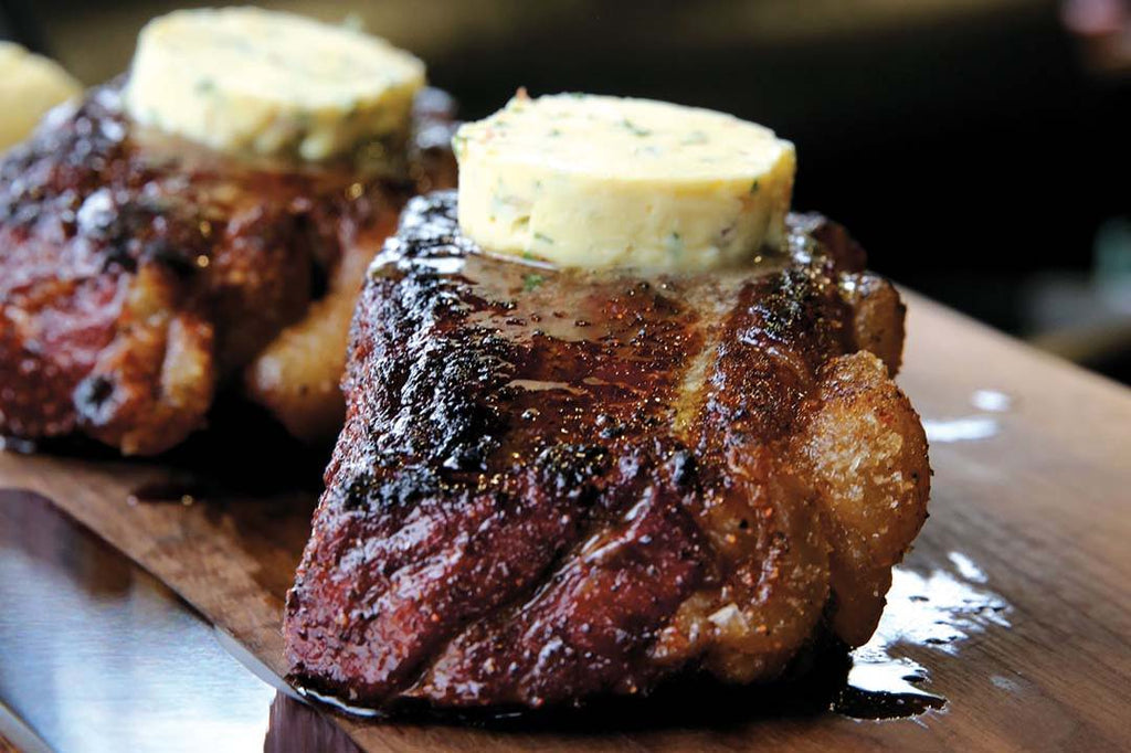 Reverse grilled rump steak with bourbon butter 