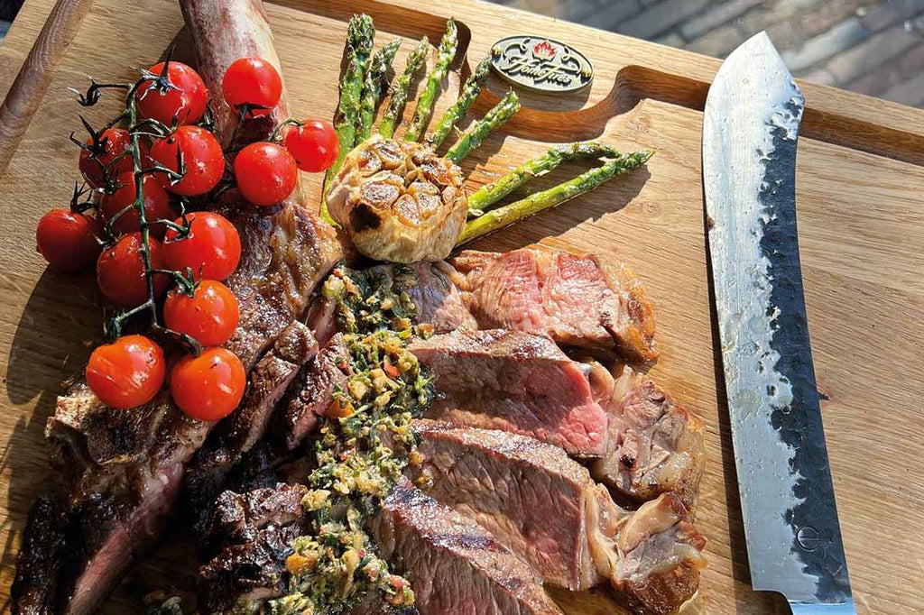 Tomahawk steak with grilled vegetables 