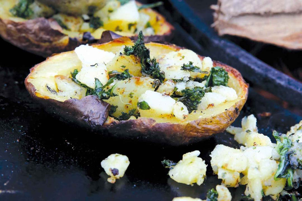 Stuffed grilled potato skins 