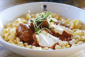 Veal cream goulash with butter dumplings 