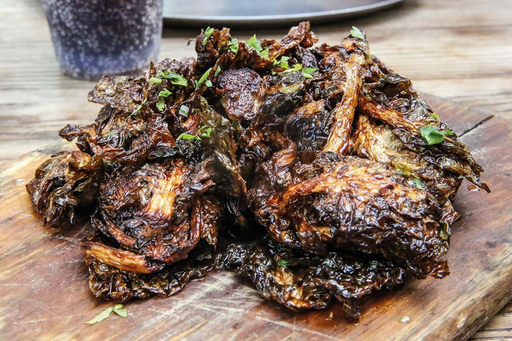 Crispy Brussel Sprouts: grilled Brussels sprouts with lime vinaigrette 