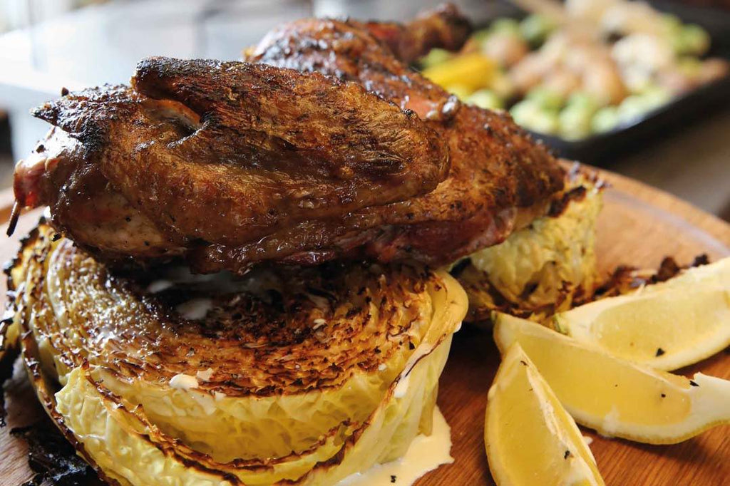 Guinea fowl with creamed savoy cabbage 