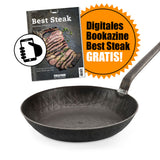 Turk schmiedeeiserne Pfanne 24 cm, Hakenstiel, hoher Rand + GRATIS-Download!