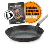 Turk schmiedeeiserne Pfanne 28 cm, Hakenstiel, hoher Rand + GRATIS-Download!