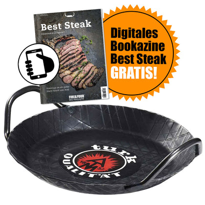 Turk schmiedeeiserne Servierpfanne  28 cm, 2 Griffe + GRATIS-Download!
